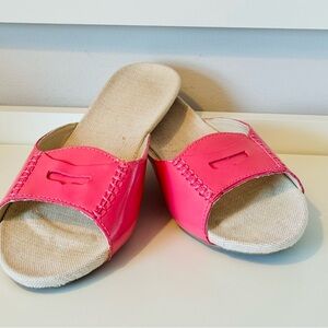 Lands End Barbie Pink Patent Leather Peep Toe Flat Slides women’s size 10M